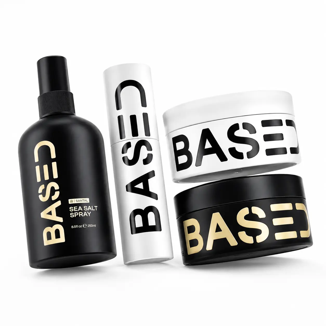 BASED Deluxe Men's Straight & Wavy Hair Kit – 4-Piece Grooming Set with Shampoo, Conditioner, Pomade & Sea Salt Spray – High-Performance, Science-Backed Formula