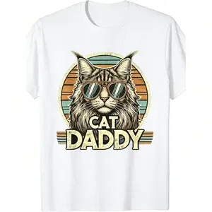Summer t Shirts EWHCat Daddy Cool Maine Coon Cat Father's Day Retro Cat Dad T-Shirt