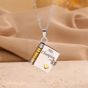 To My Incredible Son Book Pendant Necklace – “My Champion” Cover with Encouraging Words Inside, Sentimental Gift From Parents for Graduation, Birthday or Christmas