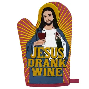 Jesus Drank Wine Oven Mitt Funny Religion Drinking Vino Wine Lover Novelty Kitchen Glove Funny Graphic Kitchenware Bakeware Religious  Funny Wine  Novelty Cookware Red