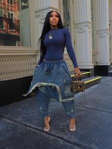 women's fashion patchwork harem pants, casual loose-fitting long trousers, stylish ripped design bottom, perfect for spring & fall