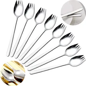 8 PCS Sporks  Stainless Steel Salad Forks, Stainless Steel Spork, 7.4 Inches Long Handle Dessert Spoons, Ice Cream Spoons Fork Reusable Fruit Appetizer Dessert Forks for Household Use