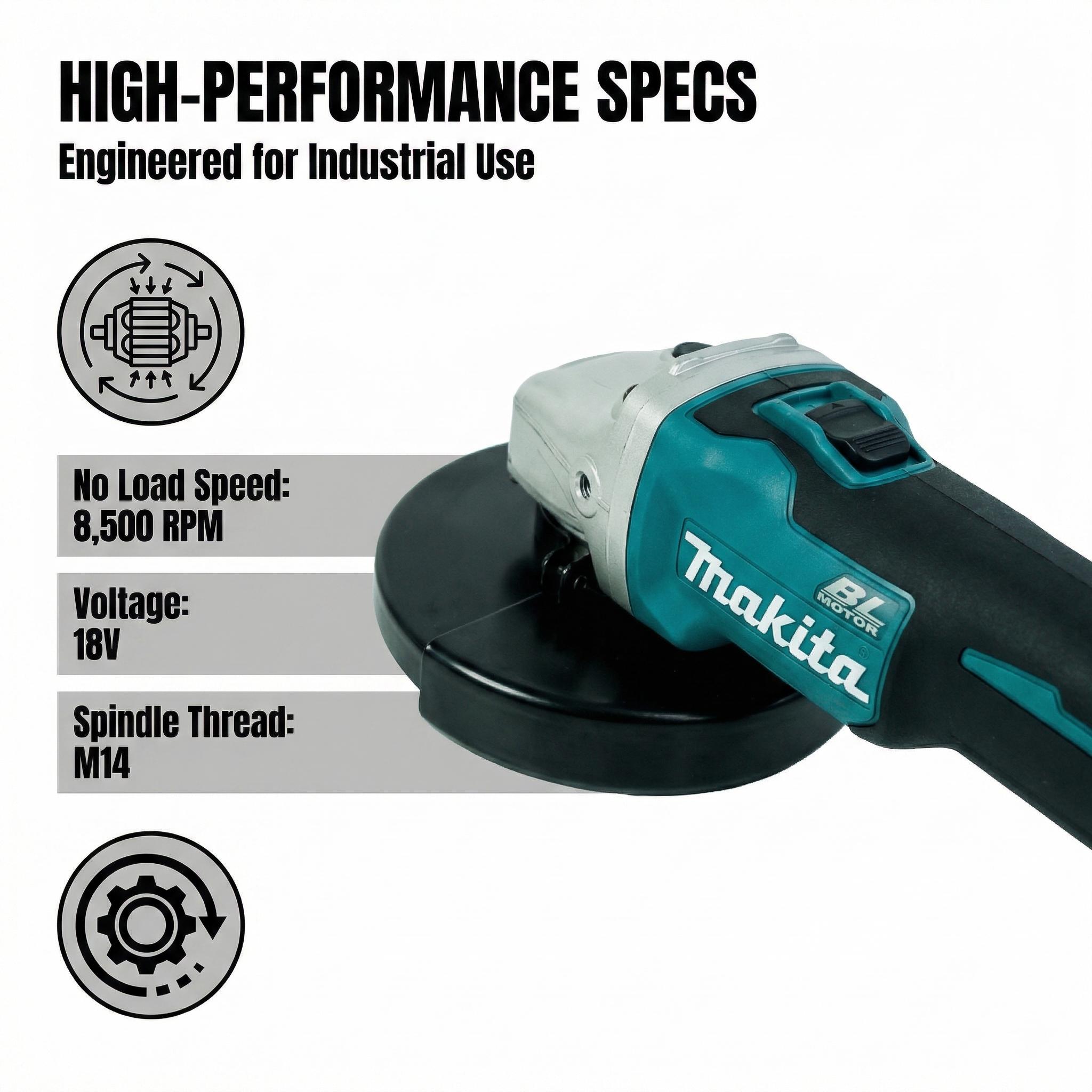 Makita DGA404 Brushless Angle Grinder Bare Tool – 5" Wheel Diameter at 8,500 RPM for Metal Cutting & Grinding
