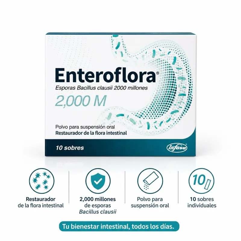 Enteroflora Bacillus Clausii Probiotic Supplement - 2000M Strength, 10 Sachets, for Intestinal Flora Support & Healthcare Dietary