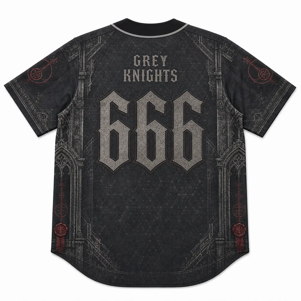 Grey Knights 666 Baseball Jersey | Black Silver Gothic Button Shirt | Warhammer 40K Fan Gift