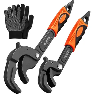 Pipe Wrench Set, 10" and 15" Self Adjusting Wrench 2-Piece Plumbing Tools for 0.55"-2.36"/14-60mm Standard Nuts, Irregular Nuts,Pipes Use