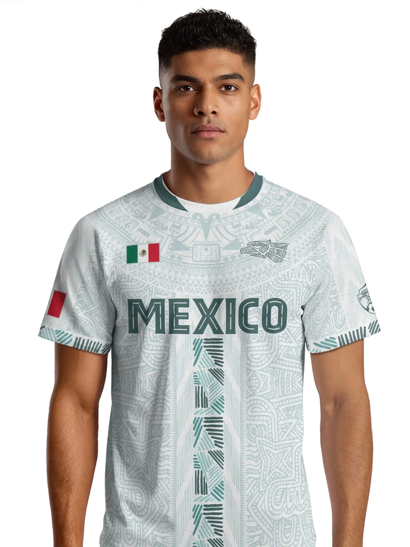 Mexico Aztec Calendar Heritage Soccer Jersey, Long Fitted Sporty Style for All Seasons, Animal and Ethnic Pattern Jersey, Jersey Shirts, Sportswear Top