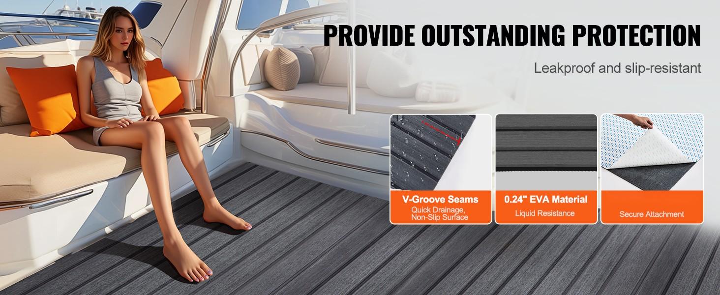 Boat Flooring And EVA Foam Decking For Boats, 94.5" X 23.6" Size, Non-Slip Self-Adhesive Marine Flooring, 15.5 Sq Ft Carpet For Boats, Yacht, Pontoon, Kayak Decking, Durable, Water-Resistant, Peel-And-Stick Backing