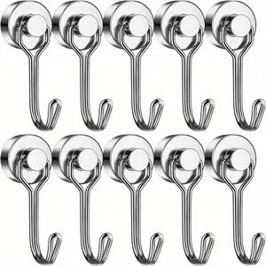 Stainless Steel Magnetic Hook, 5 Counts Rotatable Metallic Hook, Foldable & Adjustable Hook for Kitchen, Bathroom, Storage Cabinet, Removable Hooks