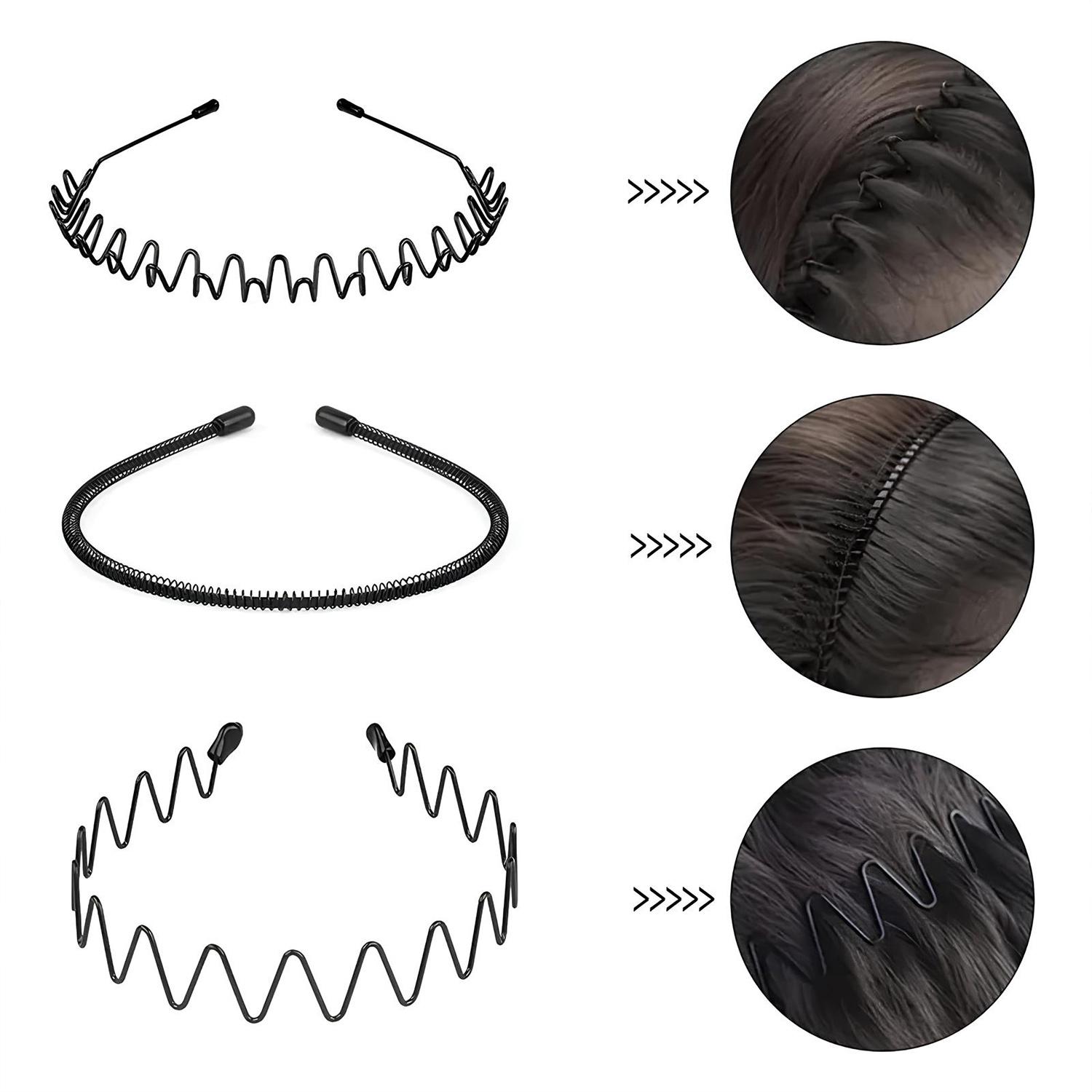 6-Count Elastic Headbands Set for Men and Women - Metal Body Wave-Zig Zag Training Headbands with Comb, Textured Twist Design, Sports Hair Accessory, Ideal Gift, Body Wave Headband, summerwins #TikTokShopDealsforYouDays