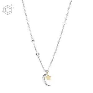 Fossil Women's Sterling Silver Star and Crescent Moon Necklace