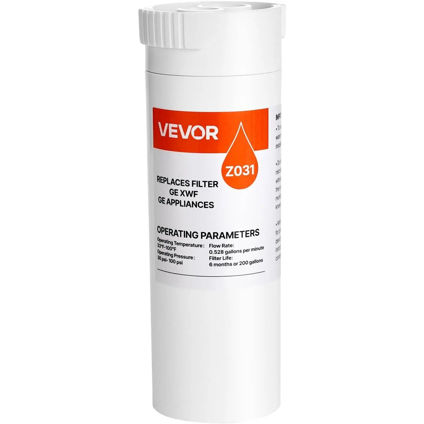 VEVOR Refrigerator Water Filter for GE XWF, Fridge Filter Replacement Compatible with XWF(NOT XWFE), GBE21, GDE21, GDE25, GFE24, Carbon Block Filtration, Reduce Chlorine, Taste & Odor, Lead, 1 Pack, 200 Gallons, 6 Months Or 200 Gallons