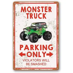 Rustic Design Boys Monster Truck Room Decor Boys Birthday Decorations Party Supplies Vintage Metal Aluminum Sign Wall Decoration
