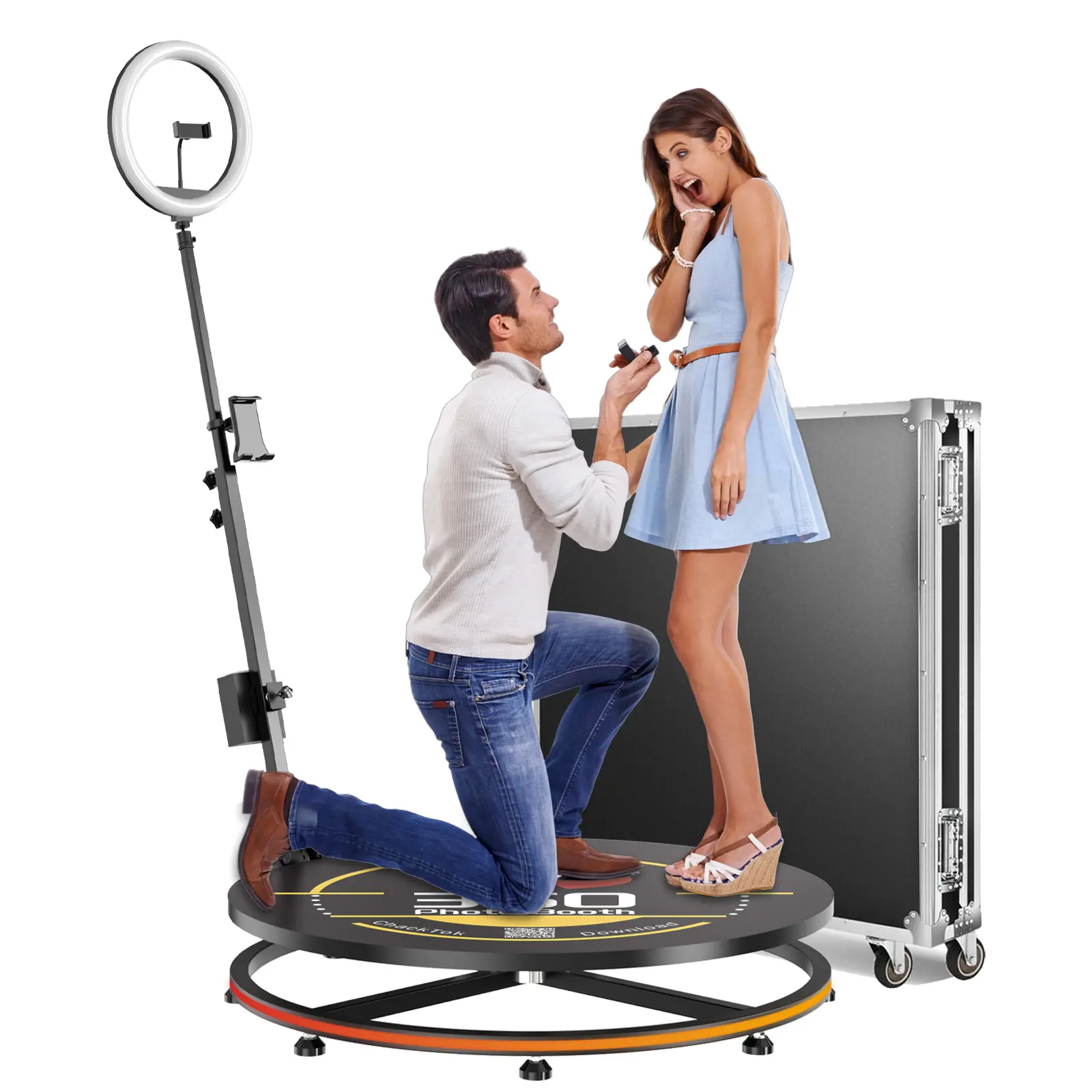 360 Photo Booth Machine with Flight Case & Ring Light – Free Custom Logo & Remote Control