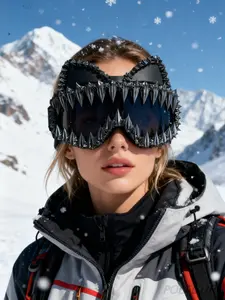 Punk Style Large Frame Cat Ear Ski Goggles, Adjustable Elastic Strap, Windproof Snowboard Mask, Outdoor Sports Eyewear