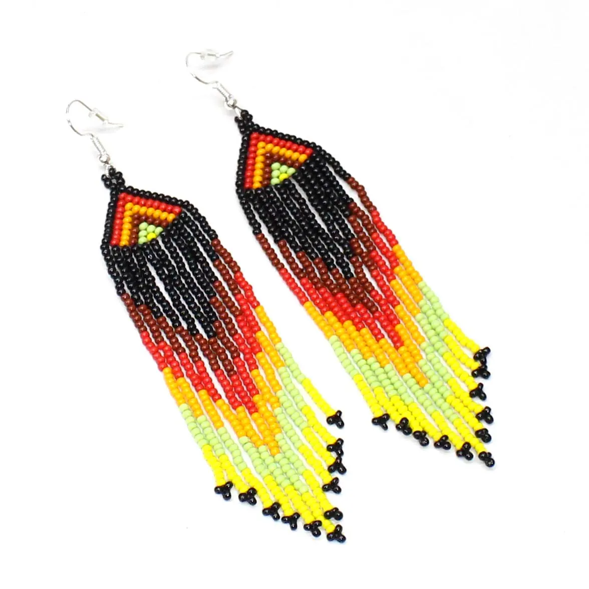 Native Style Vibrant Black-and-Red Beaded Dangle Earrings, Costume Fashion Jewelry Accessory