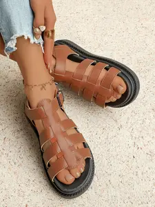 Women's Fashion Soft Sole Anti-Slip Sandals, Cross Weave Side Zip Design, Comfortable Breathable, Perfect for Summer Daily Wear