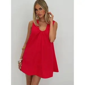 Eberta Ruched Baby Doll Mini Dress Red
