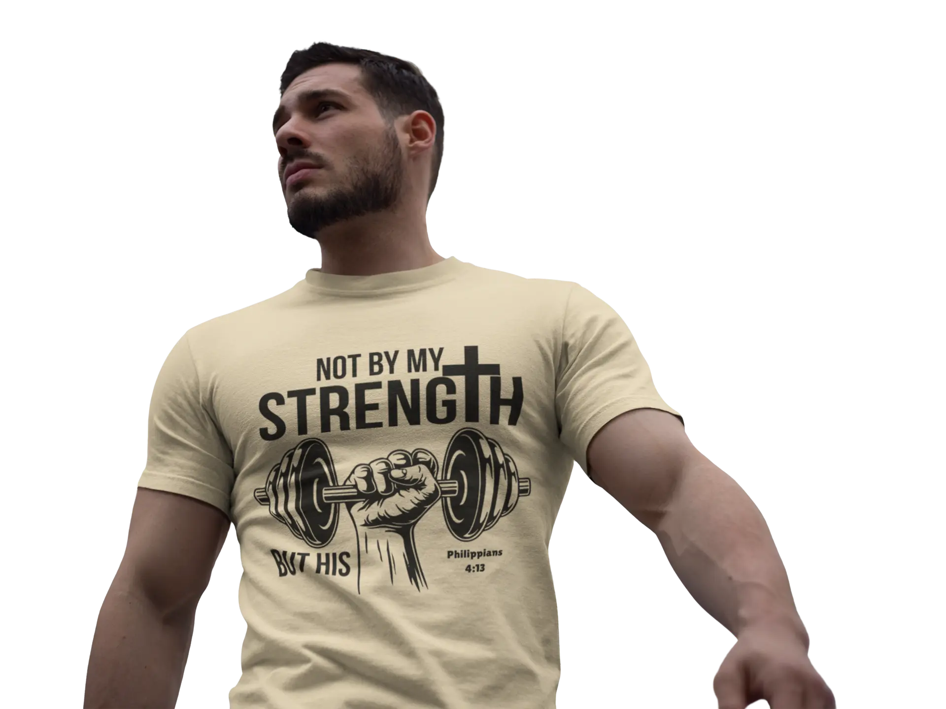FAITHINGRACEDESIGN Men's 'Not By My Strength' Christian Graphic Short-Sleeve T-Shirt, US Cotton Knit Construction with Shoulder Tape, Athletic Style Activewear, Unisex Fitness Top