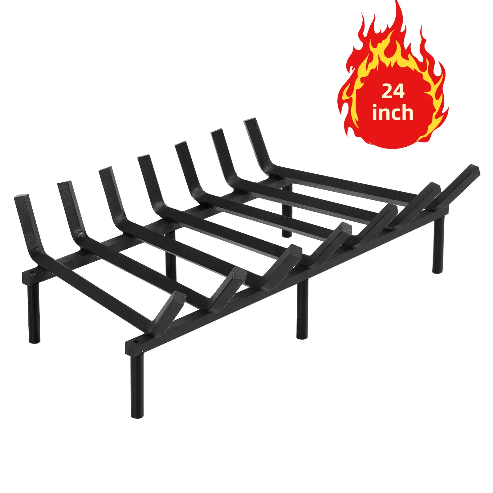 SINGLYFIRE Fireplace Grate 24 inch Heavy Duty Solid Steel Fireplace Log Holder 3/4" Bar Fire Grate Wrought Iron Wood Stove Holder Firewood Burning Rack for Indoor Outdoor Chimney Hearth Kindling Tool