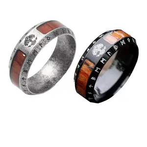 2PCS Vintage Men Stainless Steel Viking Tree Of life Ring Unique Man Amulet Personality Gift Jewelry