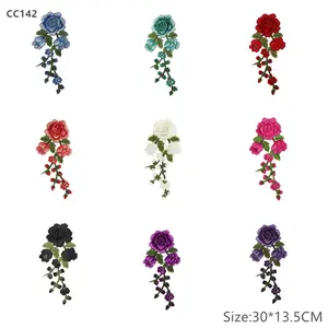 zsbszc 1 pcs 30X13.5CM black green blue 3D Embroidery lace cloth stickers Corsage Appliques Garment accessories CC142