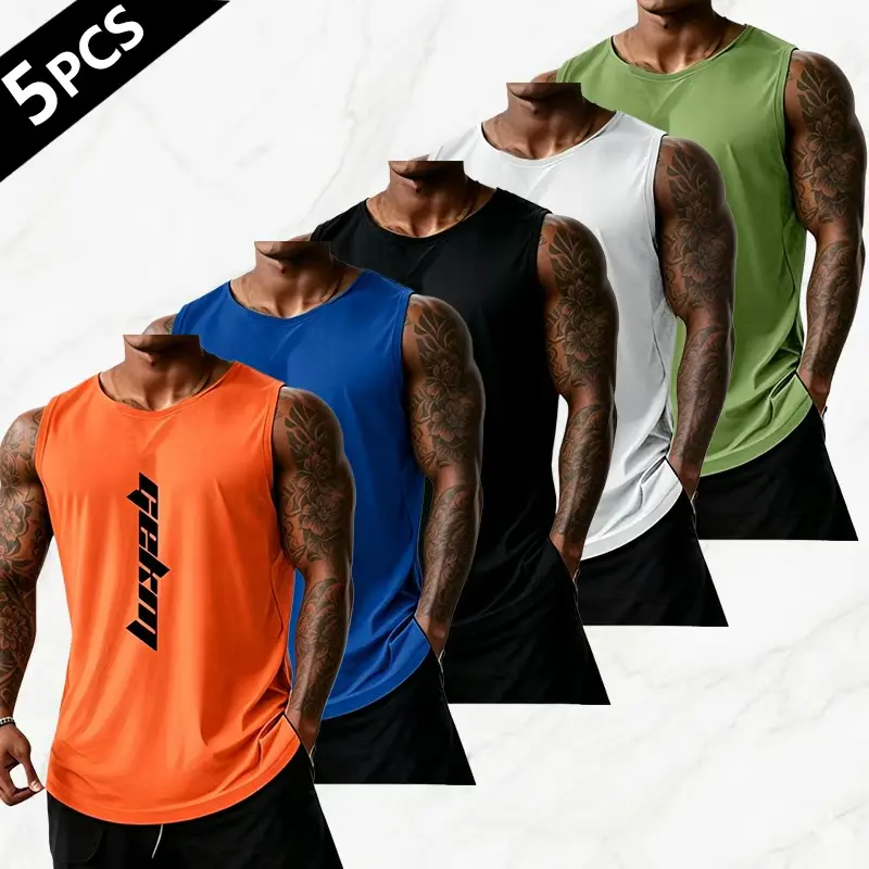 5-Pack Men’s Fitness Sports Tank Tops – Summer Lightweight Outdoor Running Sleeveless Training T-Shirts, Solid Color, Quick Dry, Breathable, American Basketball Style Casual Beach Tanks.Summervibes