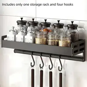 Large Capacity Wall-Mounted Kitchen Storage Rack, Multiple Hooks, Cornerless Metal Organizer, Ideal for Utensils and Spices