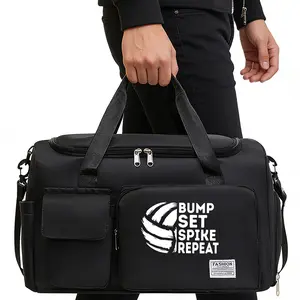 Volleyball Bump Set Spike Repeat Print Large Capacity Fashion Gym Bag, Waterproof Crossbody Travel Bag, Multifunctional Mommy Bag