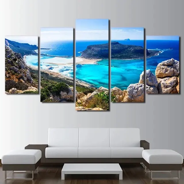 Exquisite Set of 5 Coastal Masterpieces of Island Paradise - Transform Your Living Room with HD Canvas Art, a Spectacular Addition to Your Home Decor! Wall Print Poster Sandy Photo Artistic