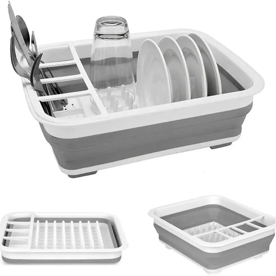 Multi-Functional Kitchen Sink Drying Rack, Portable Dish Holder, Foldable Collapsible Design Water Drain Device, Space-Saving Utensil Organizer for Home, RV, Travel, Camping