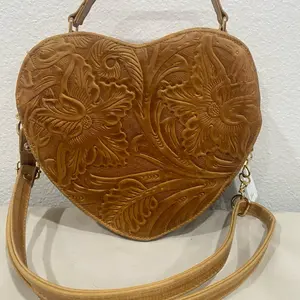 Caramel embossed leather heart shaped Bag