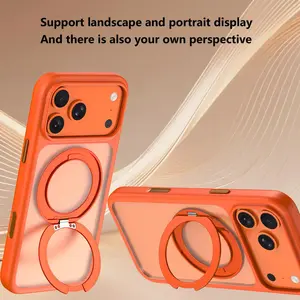Magnetic 360°Rotation Stand Phone Case For iphone 16 17 Pro Max 15 14 Plus 13 12 Pro With Ring Holder Frosted Transparent Case
