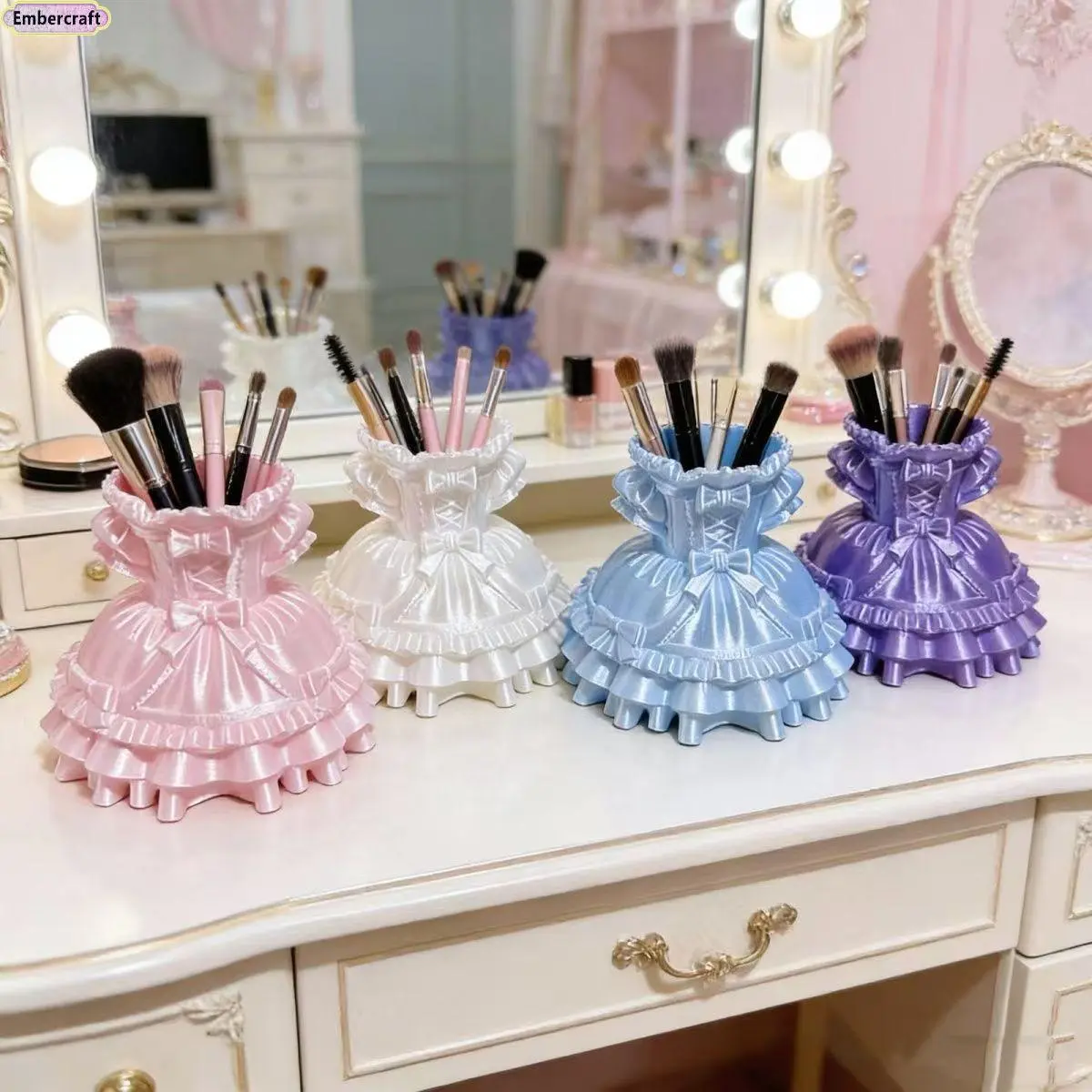 Cute Desk Accessories - 3D Printed Lolita Princess Dress Desk Supplies, Multifunctional Stationery Office Supply Organizer, Girly Room Decor for Home, Office, Kawaii Storage Box, Storing Jewelry, Dorm, 3D Printed Details, Freestanding, Lightweight And Por