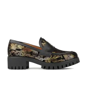 Nancy - Black & Gold Floral Womens Loafer