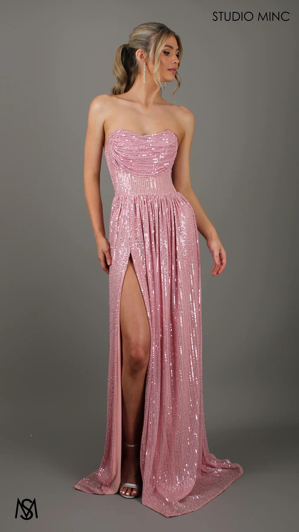 Sequin Slit Maxi Ball Gown | Strapless Prom Dress Women