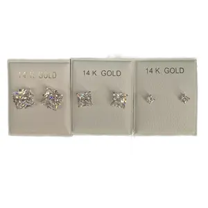 14KT Gold Square CZ Earrings 7mm 5mm 3mm Elegant Design Zirconia Stones Classic Gold Color Timeless Accessory