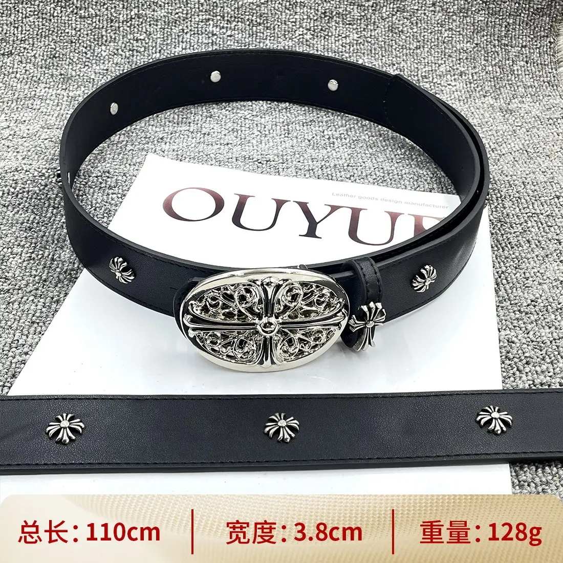 Ouyue Cross Engraved Leather Belt Retro Dark Style  display picture 2