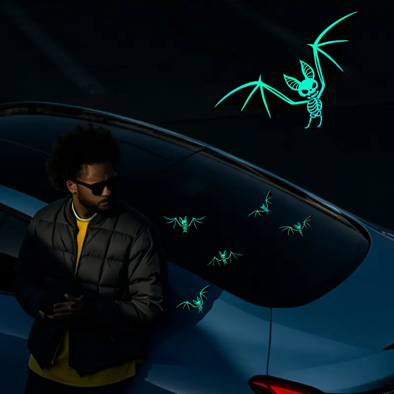 3D Glowing Bat Car Stickers - Paint-Safe Adhesive, Light-Absorbing Glow Effect, 5/10/20 Packs for Automotive-Motorcycle Exteriors, Halloween Decorations