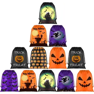 12 Pack Halloween Candy Bags - Drawstring Goodie Bags for Halloween Party Favor Supplies