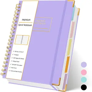 Spiral Notebook Journal, 240 Pages 5 Subject Notebook College Ruled, 7.6" x 10.5", Cute Hardcover Lined Spiral Journals for Work School Writing Women Men, College School Supplies, Purple
