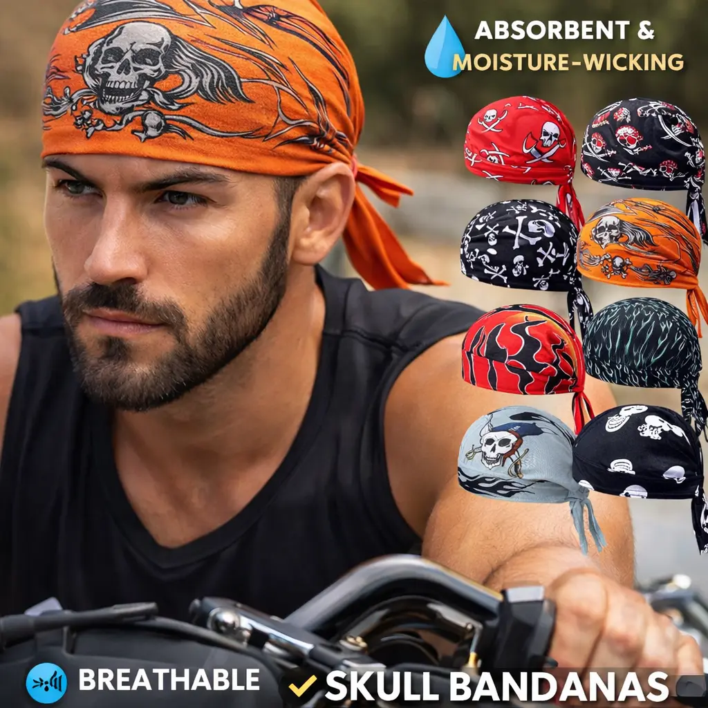8 Pack Do Rag Skull Caps for Men – Sweat Wicking Cooling Helmet Liner, Cycling Motorcycle Bandana, Quick Dry Doo Rags for Undershirt, Running & Workout