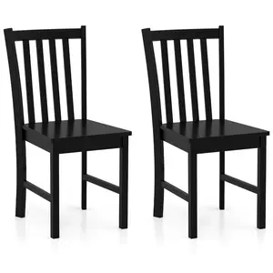 COSTWAY - Rustic Dining Chairs Set of 2 Wooden Kitchen Chairs with Slat Tilt Backrest-black