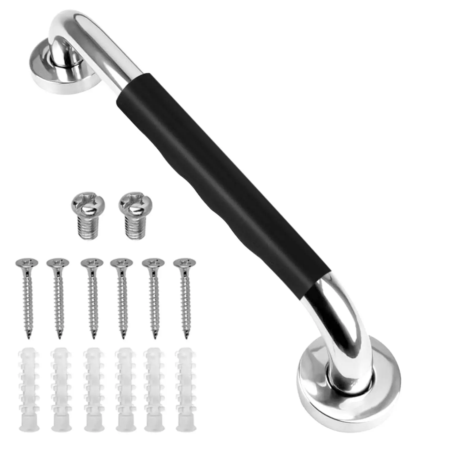 Polished Finish Stainless Steel Bathroom Shower Grab Bar - Silicone Anti-Slip Grip, Multifunctional Safety Rack with Support for Accessibility, Elderly Individuals, Disabled Persons, Reduces Bathtub Slipping Hazards