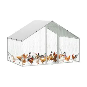 Chicken Coop Run Galvanized Steel Chicken Pen with Anti Ultraviolet Waterproof Cover Spire Roof Walk in Poultry Cage Metal Chicken Coop for Outdoor Farm Use