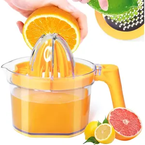Waveports Lemon Squeezer 4-in-1 Lemon Hand Juicer - Manual Orange Juicer Multifunctional Lemons Lime Squeezer, Citrus Juicers Press Fruit with Detachable Comfortable Handle, 16.9oz Capacity (ORANGE)