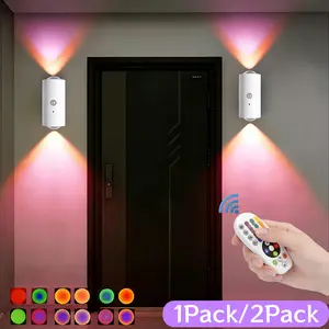 Magnetic LED Wall Sconce, 16 Color Changing RGB Wall Light with Remote & Touch Control, Motion Sensor, Rechargeable Battery Operated, Dimmable Up Down Wall Lamp for Bedroom Staircase Hallway Doorway, Led Lights Bedroom