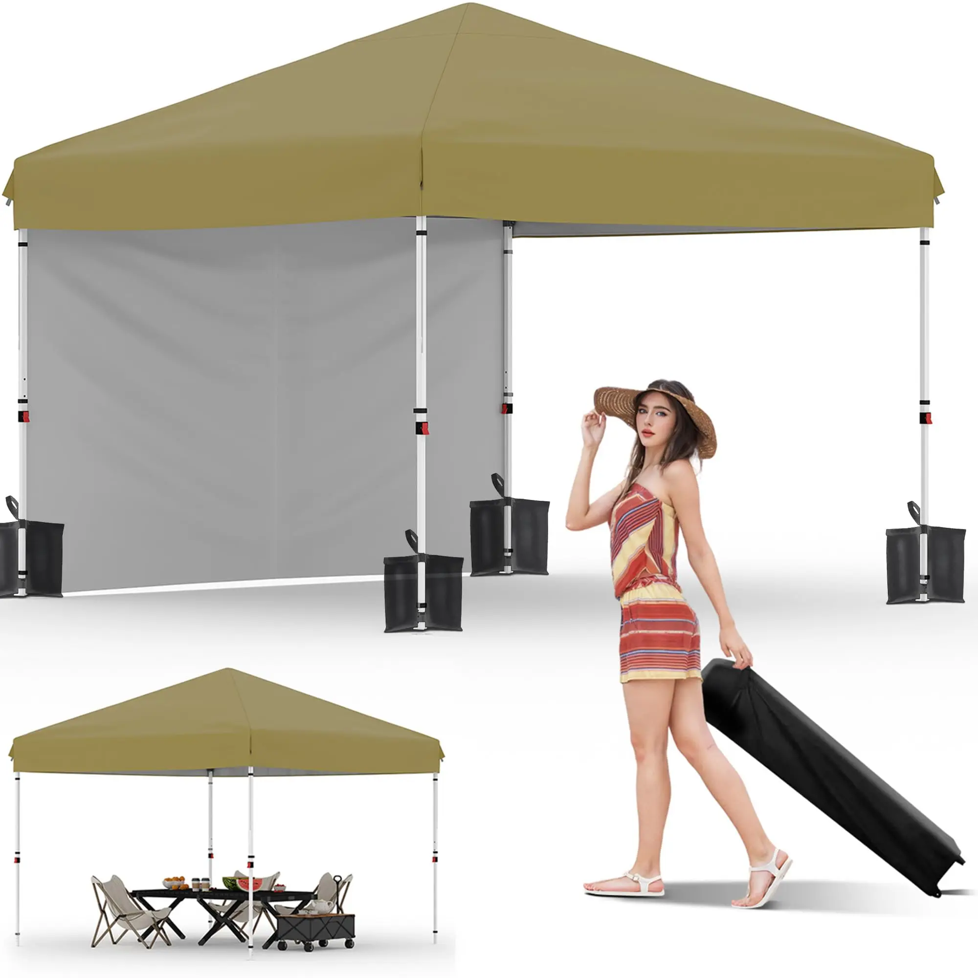 Gaomon 10x10 Pop Up Canopy Tent, Heavy Duty Commercial Instant Shelter with 1 Removable Sidewall, 1-Person Setup, UPF 50+, Waterproof Oxford Fabric, Reinforced Legs, 100 Sq Ft Shade for Outdoor Events, Camping, One-Person