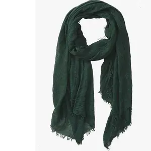 Cotton Blend Crinkle Vintage Soft Scarf with Fringed Edges 35" × 70"/Premium Maxi Cotton Crinkle Hijab Headscarf shawl wrap for women/Premium Cotton Crinkle Hijab,shawl, wrap for women/ plain cotton hijab