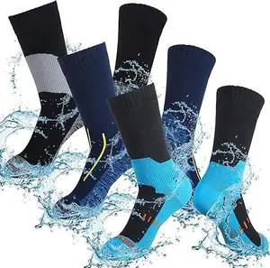 3 Pairs Unisex Waterproof Socks for Hiking Walking Running – DexDri 3-Layer Stretch Technology + Anti-Wear Outdoor Sports Socks, Include 1 Pair Grip Socks & 1 Pair Compression Socks – With Swim Goggles & Volleyball Gear Set for Men Women